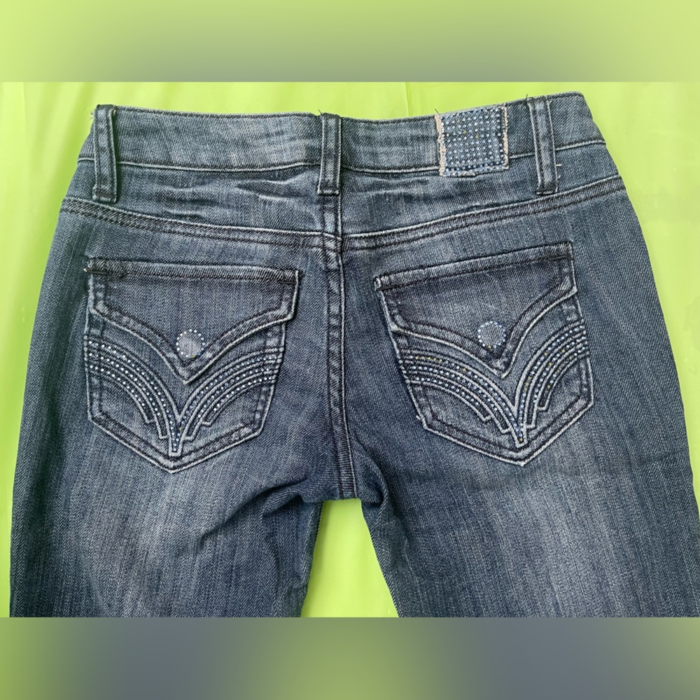 Z Co. LOW RISE BLUE RHINESTONES BLUE JEANS SIZE 0 JUNIORS